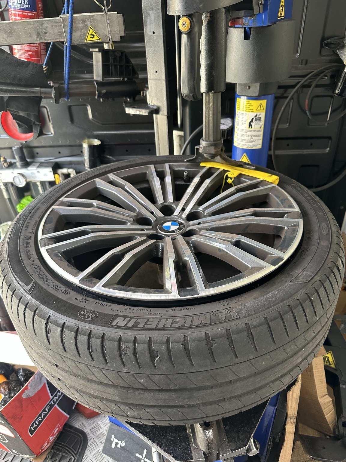 BMW alloy wheel on our tyre fitting machine