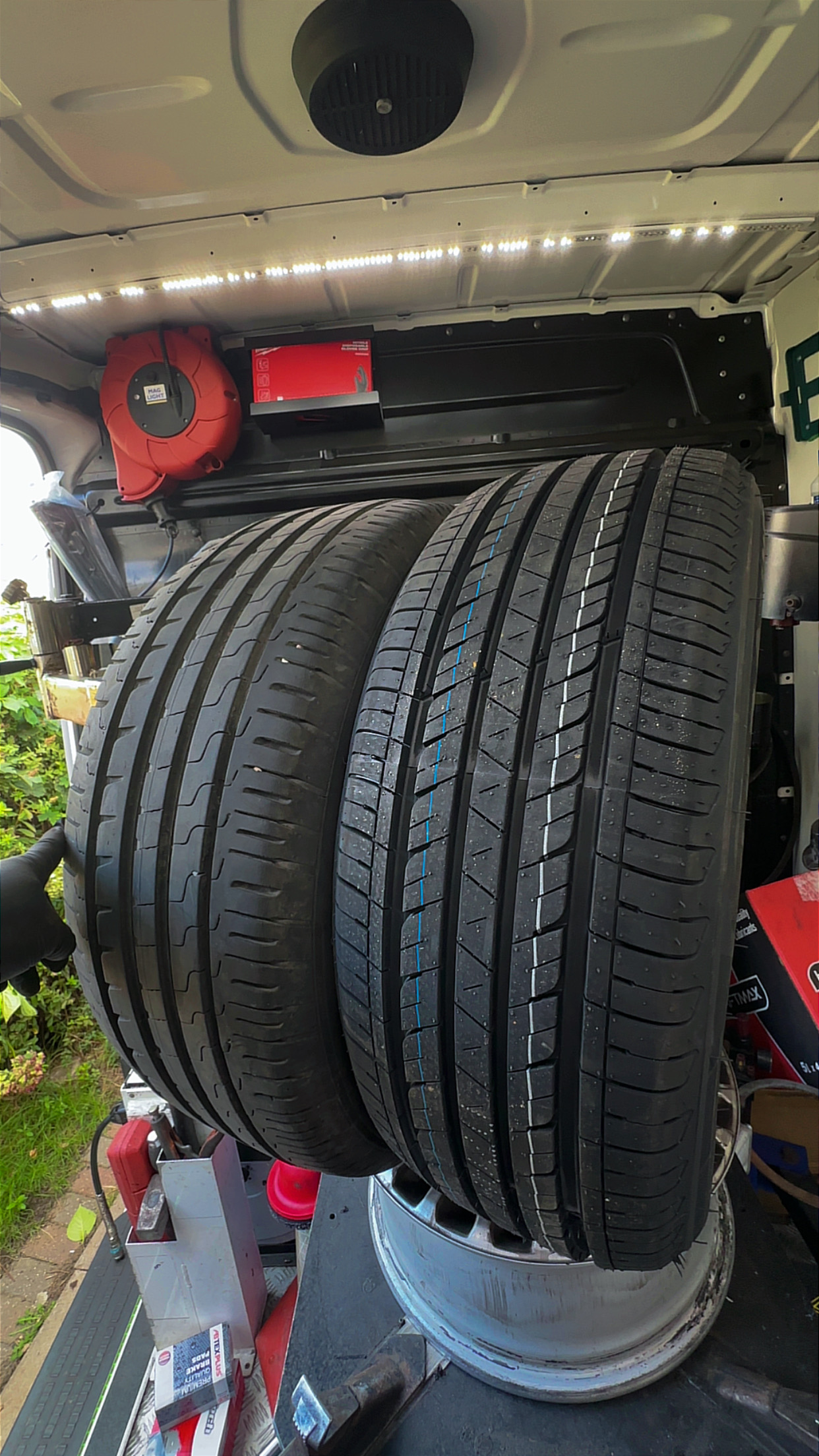 Replacement tyres ready for fitting