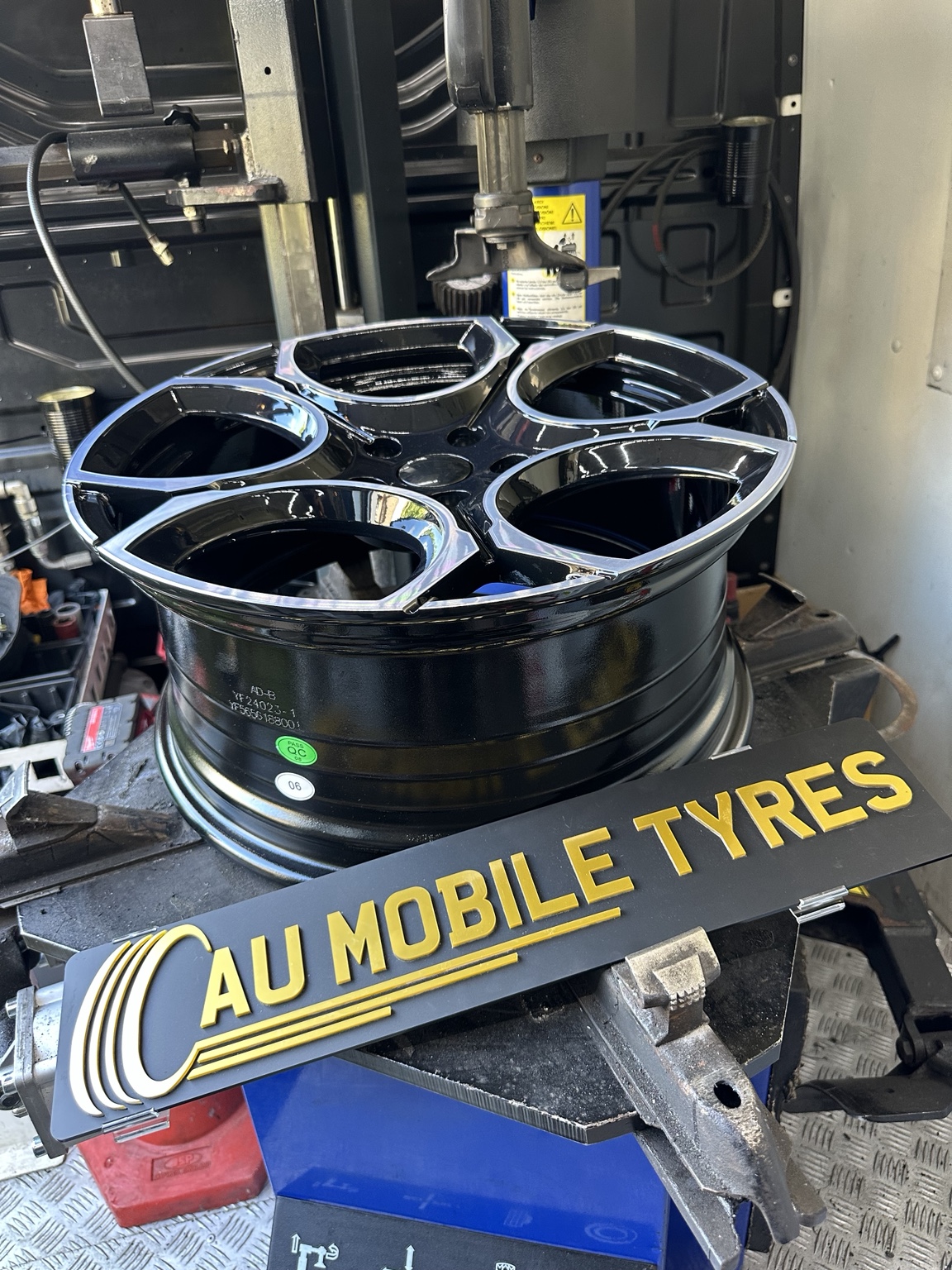 Alloy wheel on our tyre fitting machine